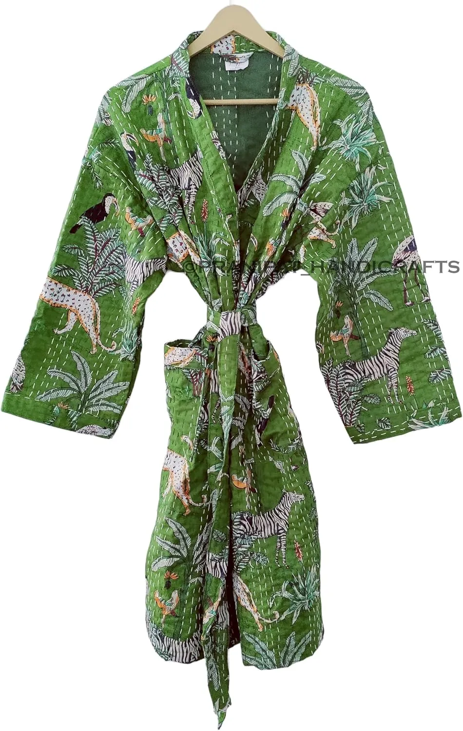 Cotton Animal Print Lightweight Open Front Mid Length Hippie Women Ethnic Kantha Jacket, Free Size