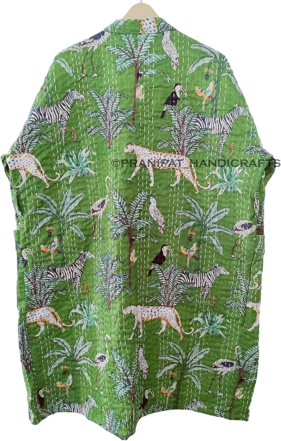 Cotton Animal Print Lightweight Open Front Mid Length Hippie Women Ethnic Kantha Jacket, Free Size