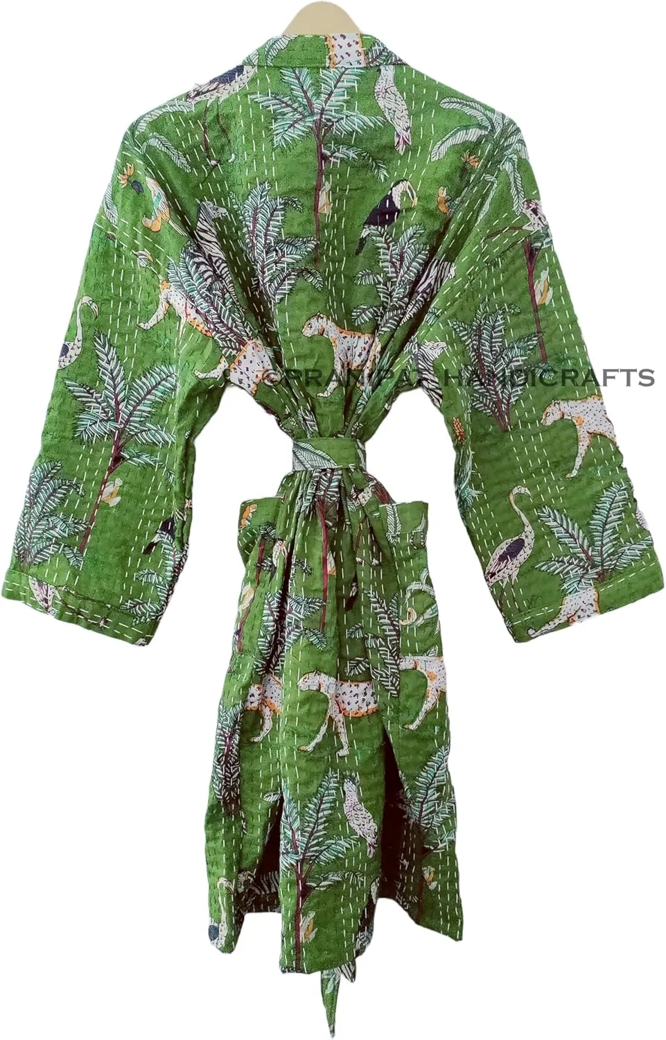 Cotton Animal Print Lightweight Open Front Mid Length Hippie Women Ethnic Kantha Jacket, Free Size