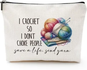 Crochet Makeup Bag, Small Cosmetic Bag, Waterproof Canvas Makeup Pouch, Birthday Christmas Friendship Gifts for Women Family Friends Teens Children, Travel Essentials for Women Girls-A05