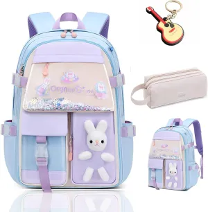 Cute Bunny Backpack, Kawaii Bunny Backpacks Girls,Back To School Large Capacity Waterproof Bookbag for Grades 1-6 Bags(Blue)