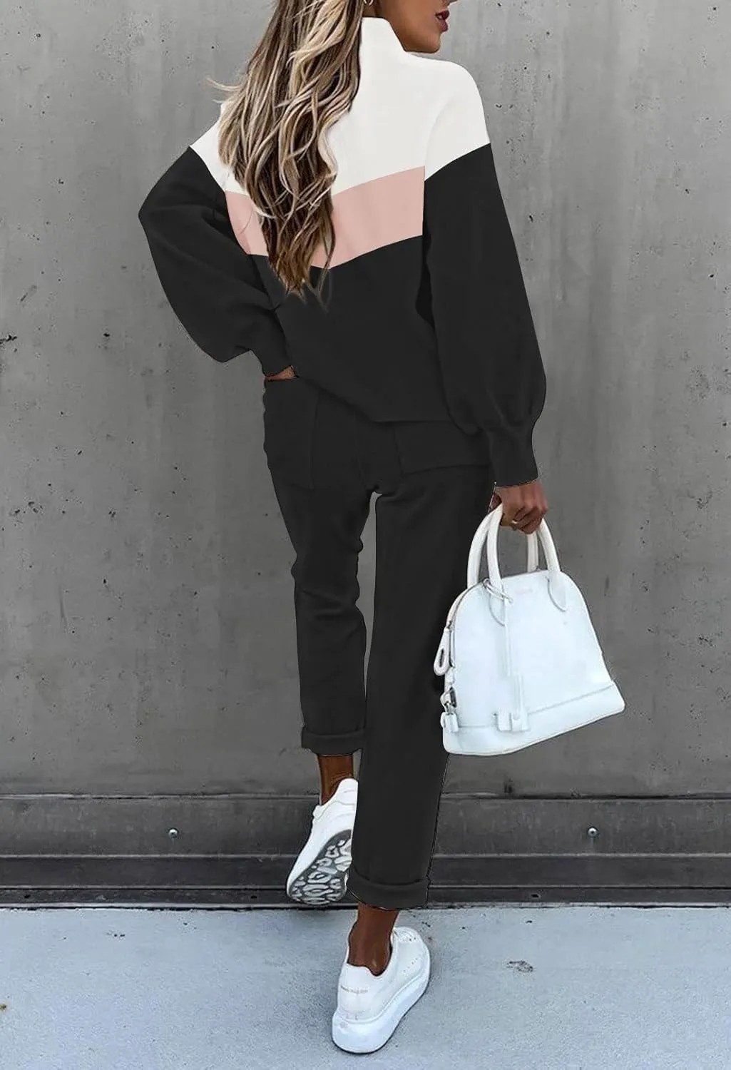 Cutiefox Women's 2 Piece Sweatsuit Outfits Lantern Sleeve Pullover Tops and High Waist Jogger Pants Lounge Sets