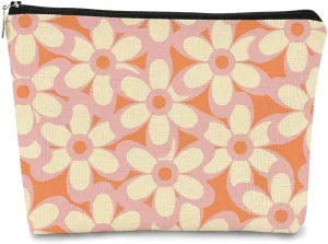 Daisy Makeup Bag,Small Makeup Pouch Summer Funky Chic Floral Hippie Cosmetic Bag Zipper Travel Toiletry Bag, Best Gift Idea for Teen Girls Sister Girlfriend, Birthday Christmas Gifts