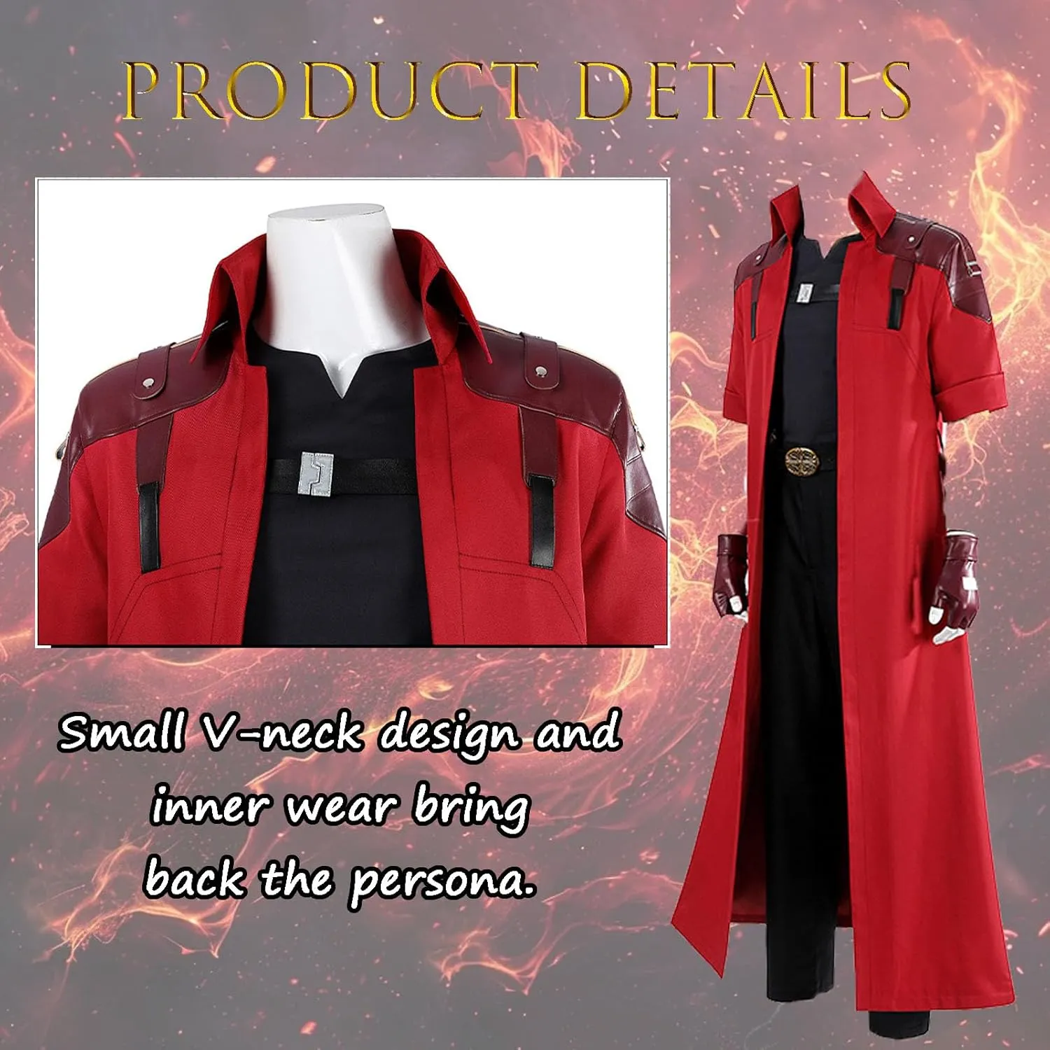 Dante Cosplay Costume Set Men's Cosplay Red Trench Coat with Wig Halloween Cosplay Costume for Adult