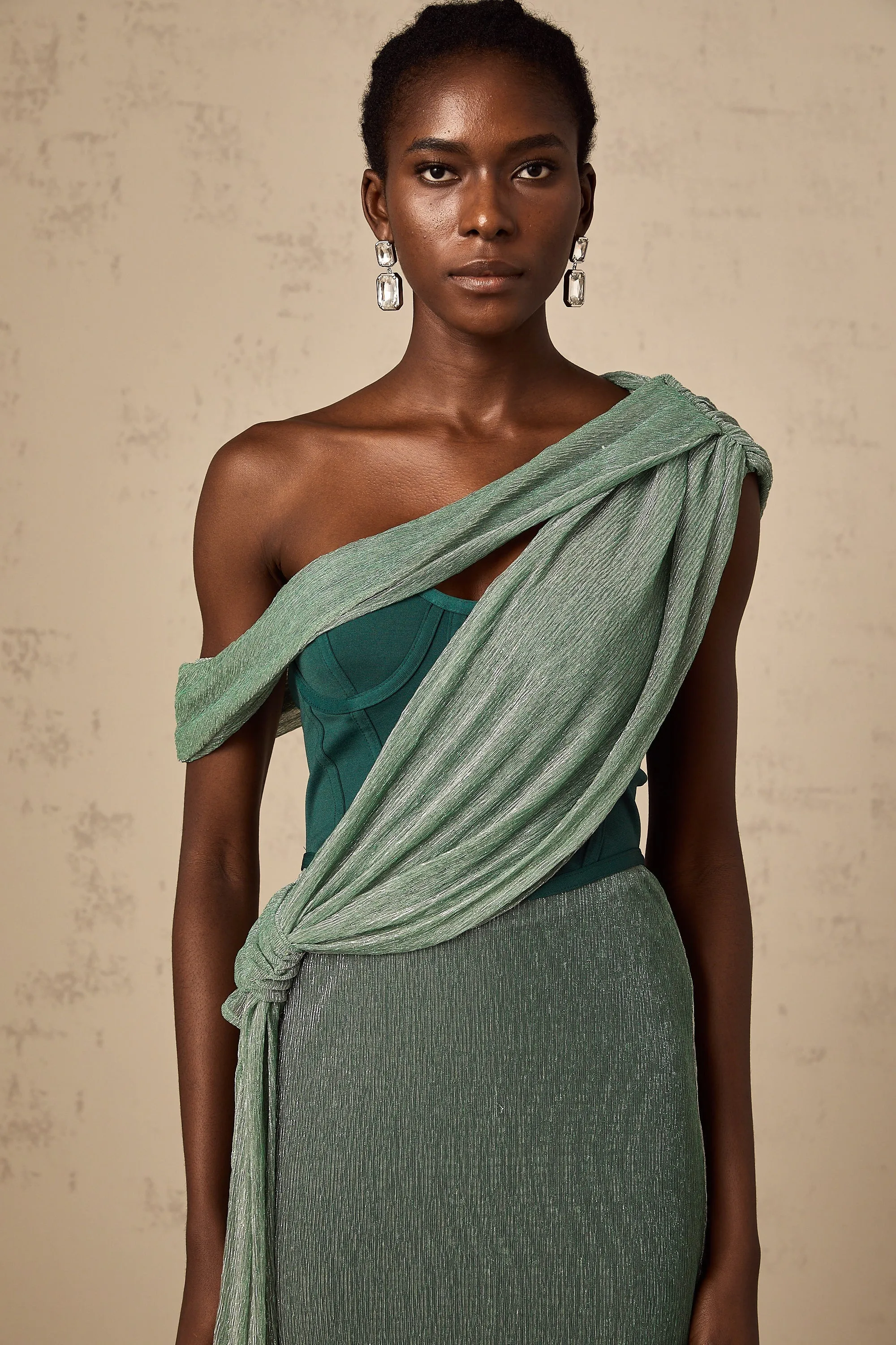 Delphine ribbon-design corset maxi dress in Green