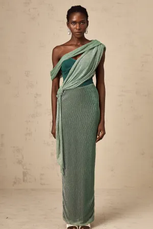 Delphine ribbon-design corset maxi dress in Green