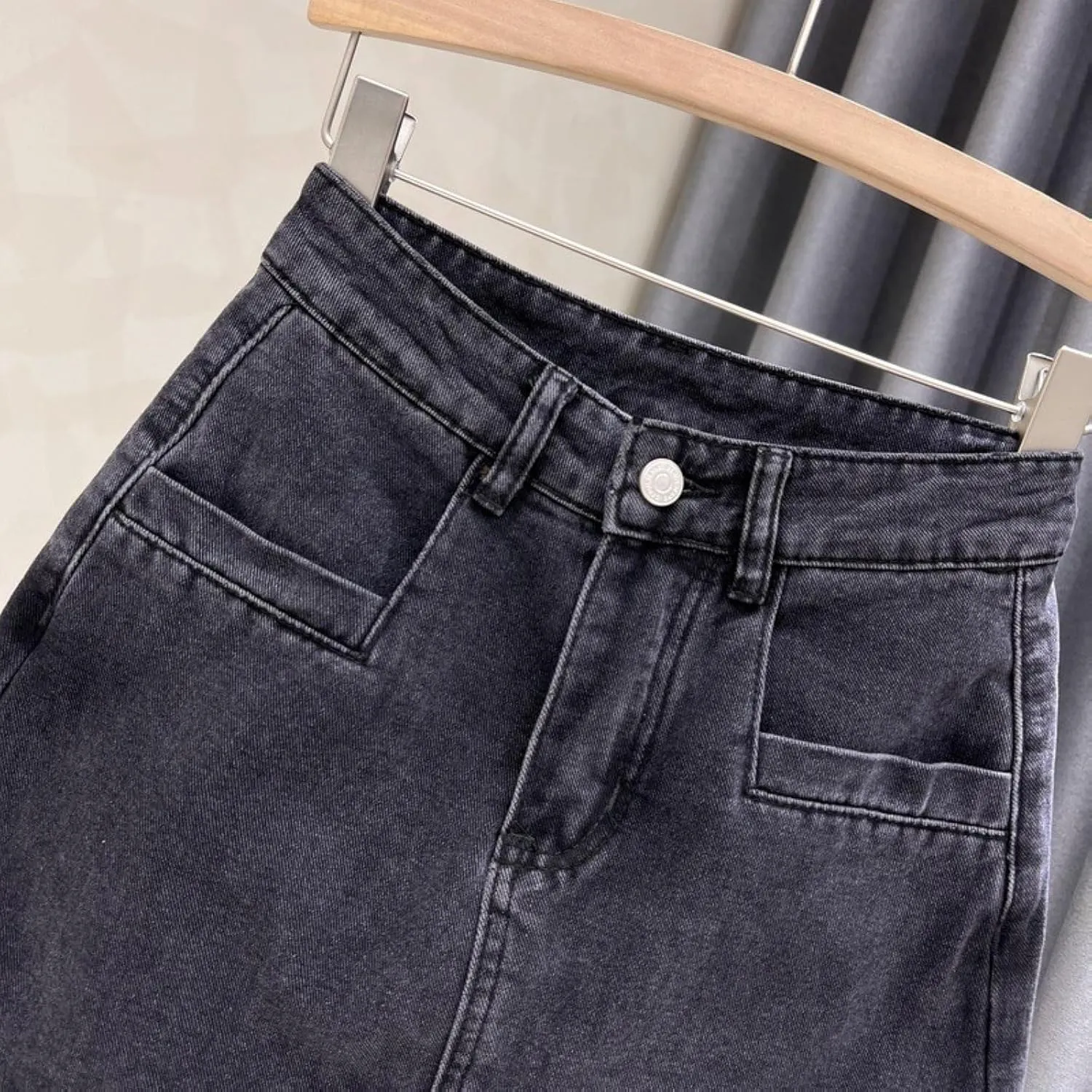 Denim Skirt Shorts for Women High Waisted Zipper Button Casual Mini Jean Skort with Pockets