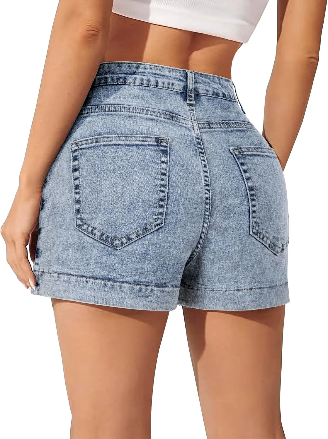 Denim Skort for Women Trendy Slit Mini Denim Skirt Casual Stretchy Jean Skirt with Shorts Summer Short Skirt