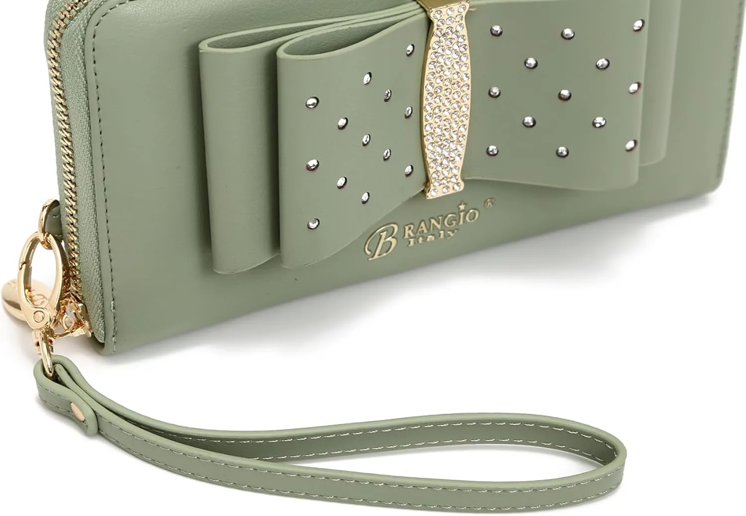Designer Ribbon Romance Multi-Pocket Rhinestone Wallet Party and Wedding Evening Bling Wristlet for Women (Red)