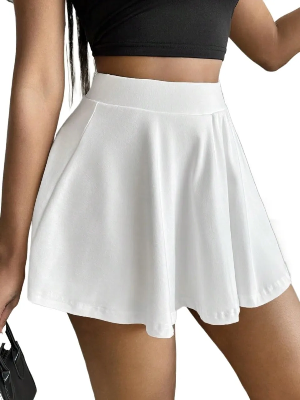 DIERAN Summer Womens Casual Shorts Solid Color Skort With Pockets