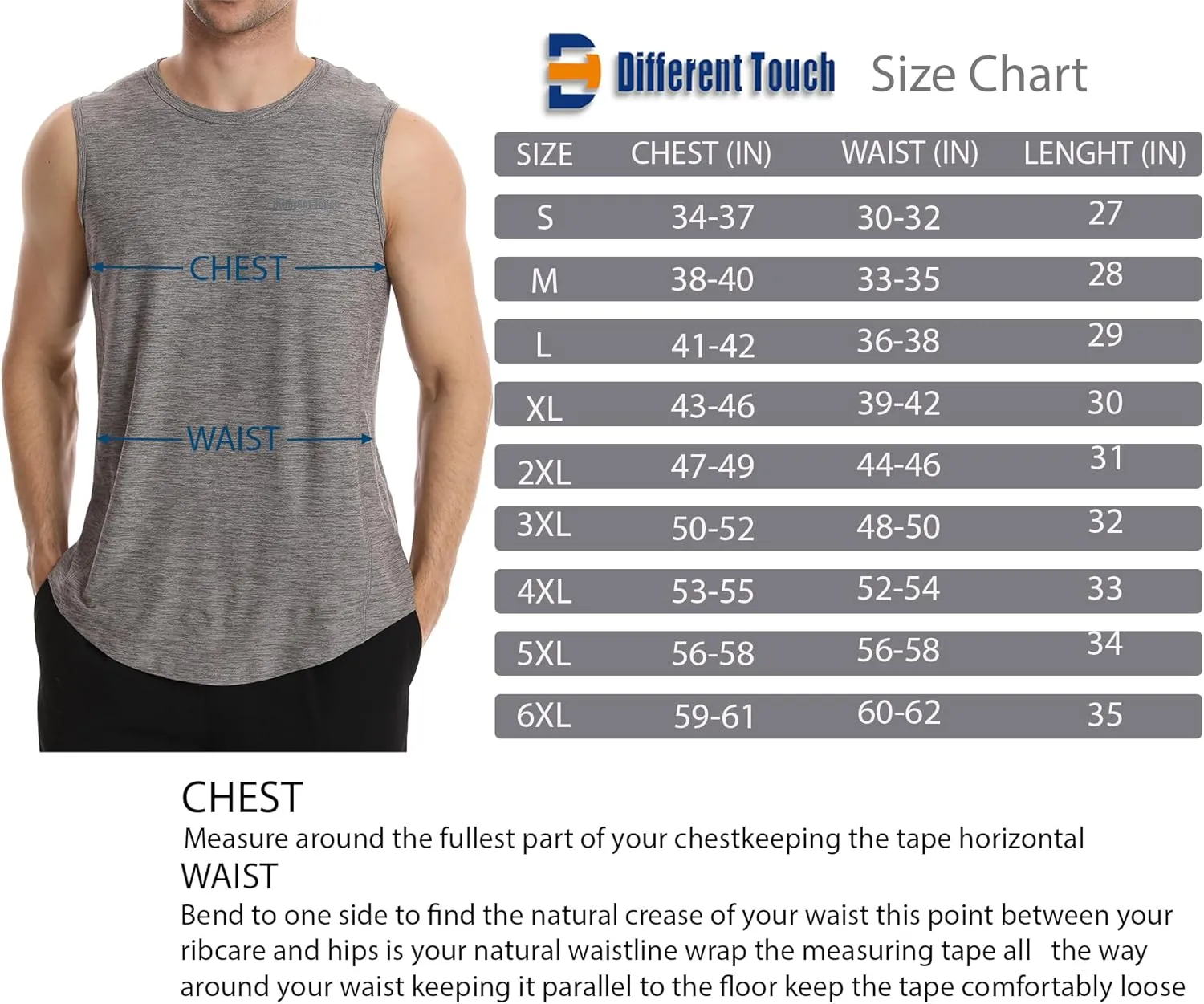 Different Touch Mens Active Gym Workout Sleeveless Shirt Quick Dry Crew Neck Muscle Tank Top