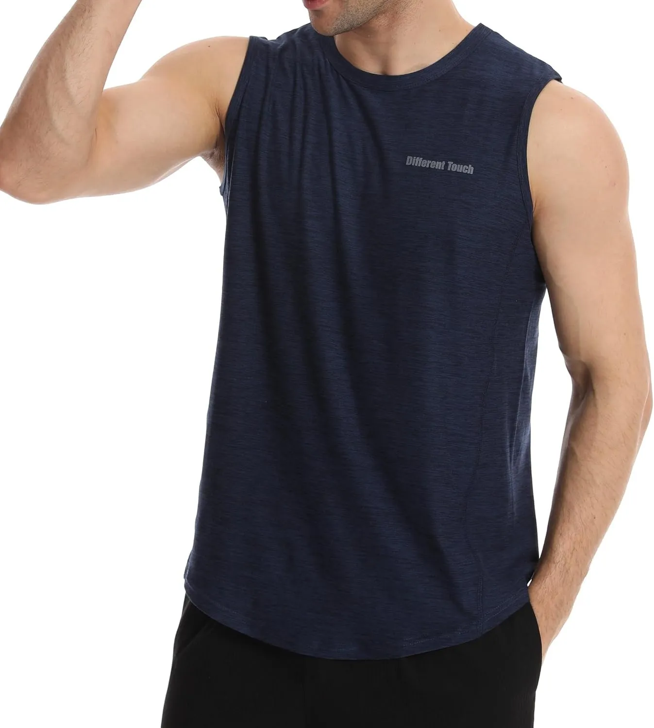 Different Touch Mens Active Gym Workout Sleeveless Shirt Quick Dry Crew Neck Muscle Tank Top