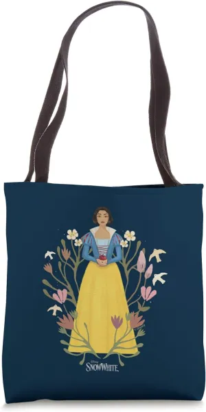 Disney Snow White Posing With A Red Apple Floral Portrait Tote Bag