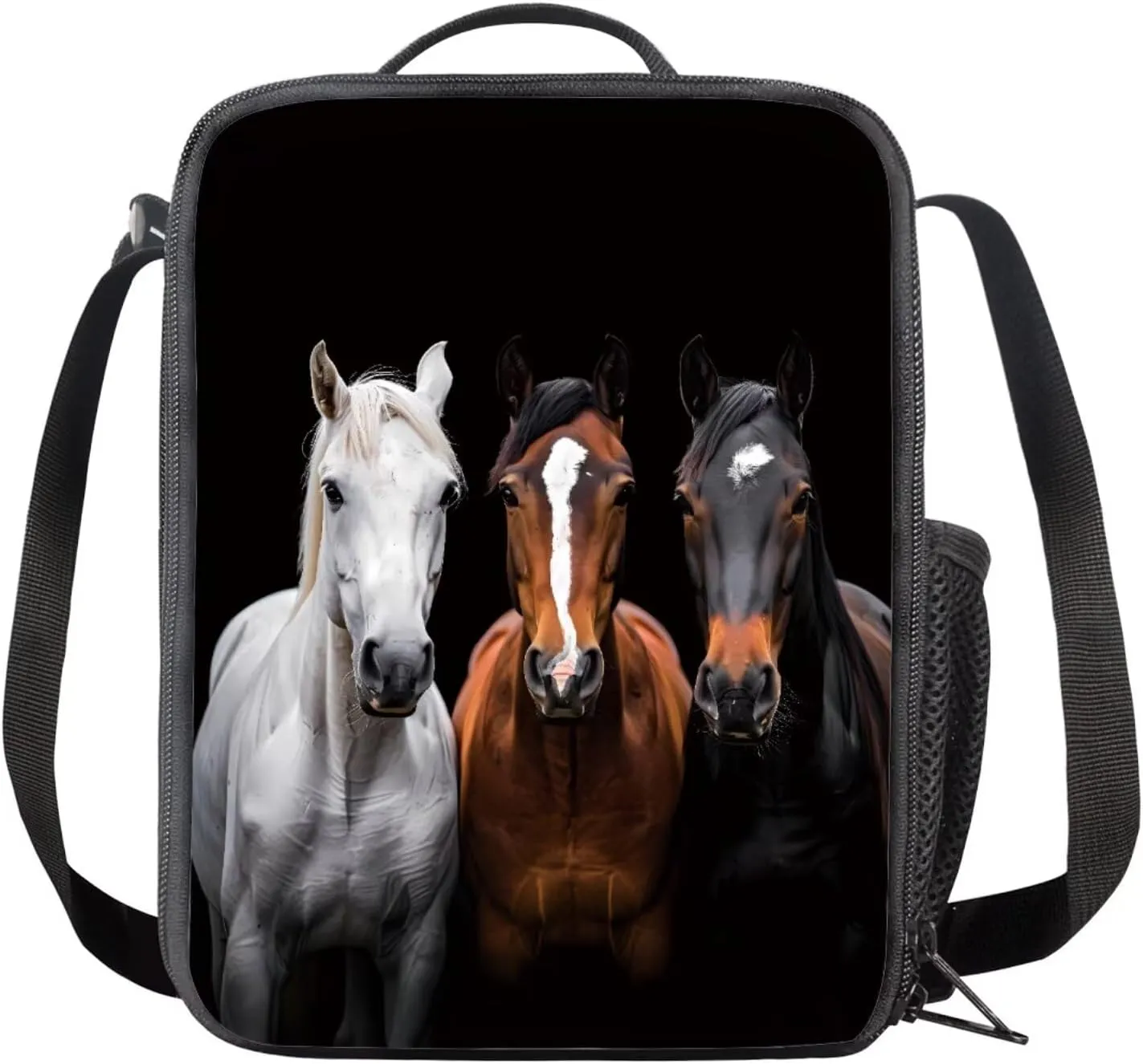 doginthehole Black Horse Backpack for Kids 5-7 17inch Bookbag for Boys with Lunch Box 3pcs Lightweight Boys School Bag Set for Preschool Elementary School Casual Travel Book Bags