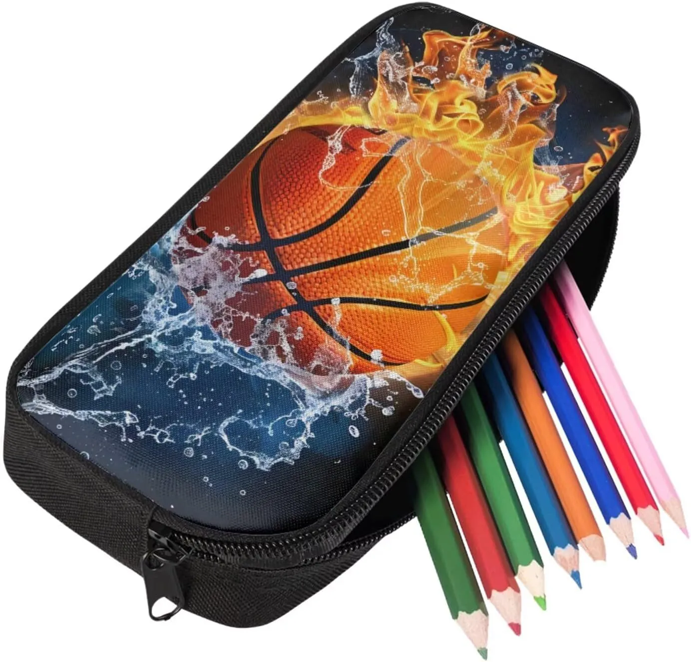 doginthehole Water and Fire Basketball Backpack for Boys 8-12 Cool Boys School Bag with Lunch Bag 3 Piece Kids Book Bags for Boys Elementary Middle School Casual Hiking Daypacks