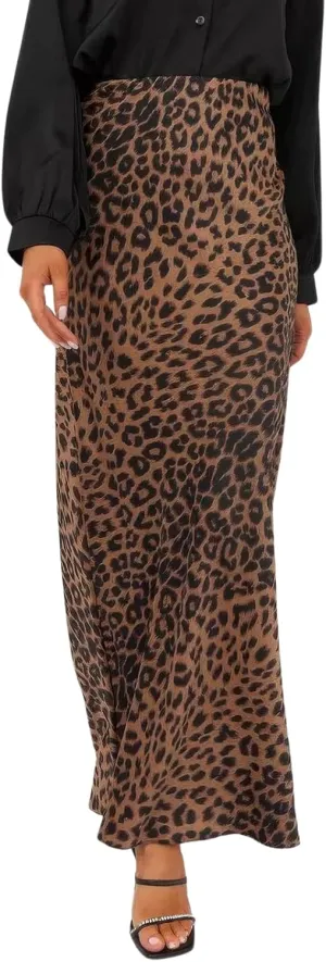 ebossy Women's Elegant Leopard Print Long Satin Skirt Silk Dressy Hidden Elastic Waist Flared A-Line Maxi Skirts