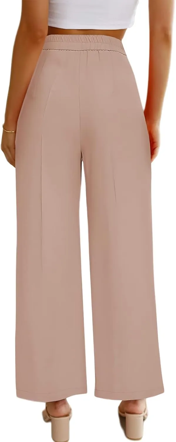 ebossy Women's High Waist Straight Wide Leg Pants Long Formal Trouser with Pockets