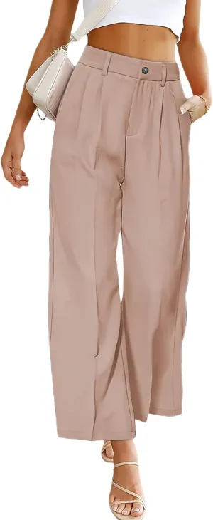 ebossy Women's High Waist Straight Wide Leg Pants Long Formal Trouser with Pockets