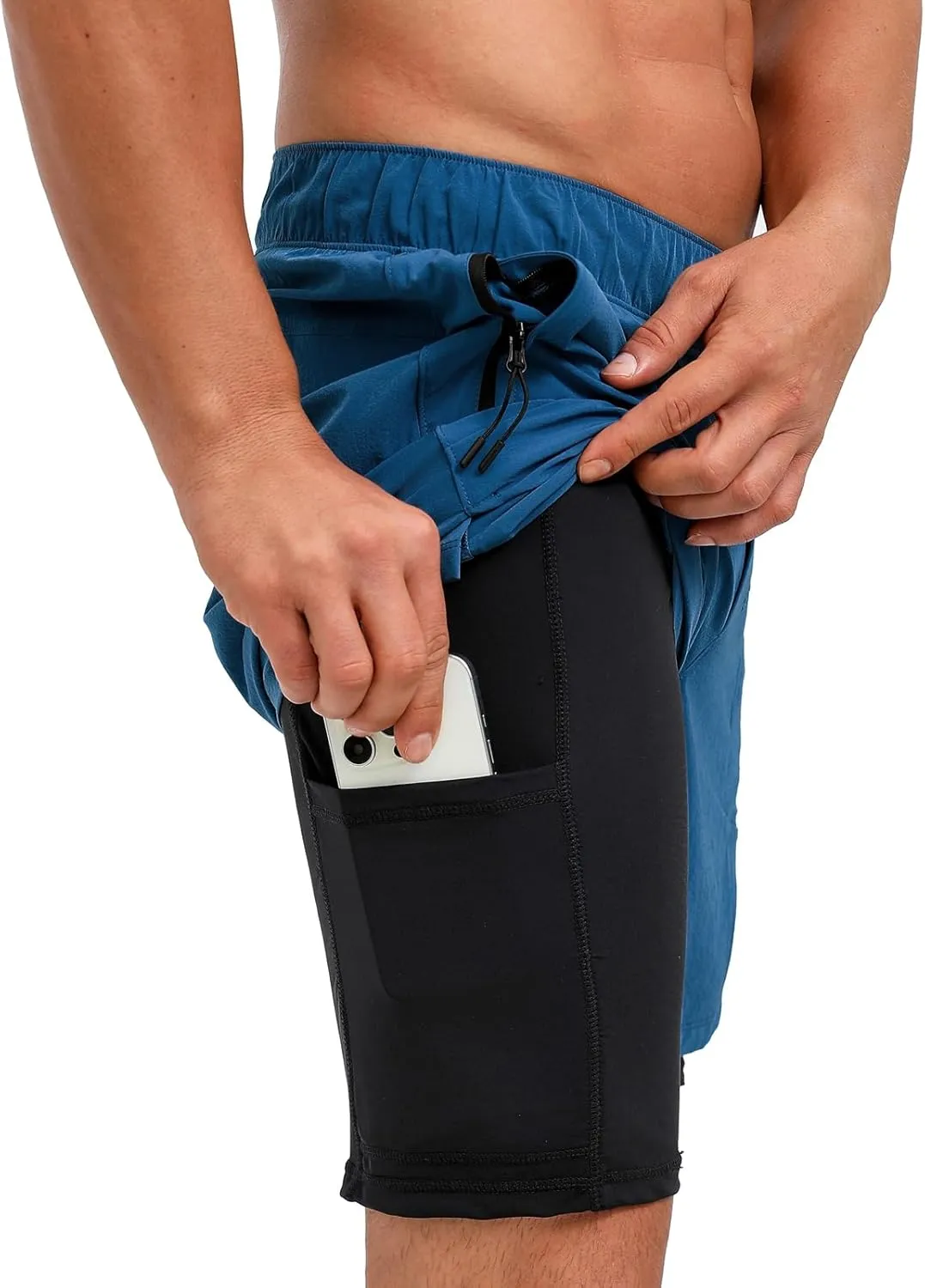 ECUPPER Mens Swim Trunks with Compression Liner Board Shorts with Zipper Pockets Quick Dry Swimwear Beach Bathing Swimsuit
