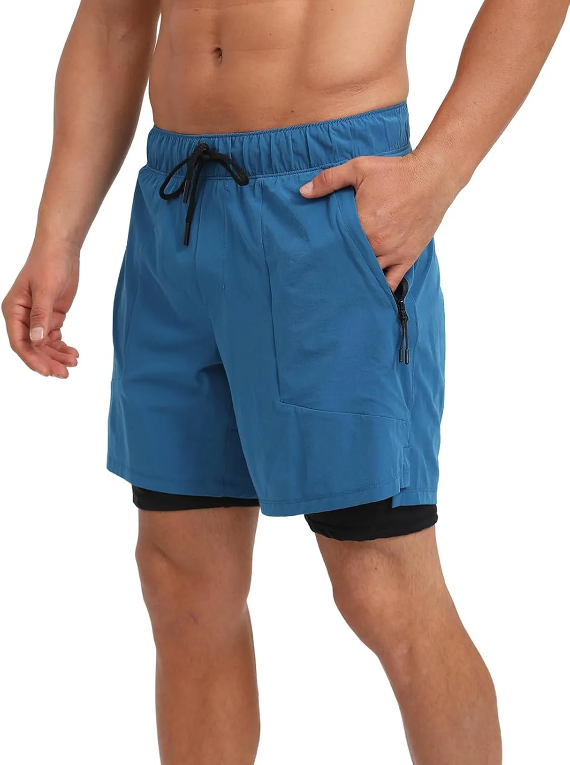 ECUPPER Mens Swim Trunks with Compression Liner Board Shorts with Zipper Pockets Quick Dry Swimwear Beach Bathing Swimsuit