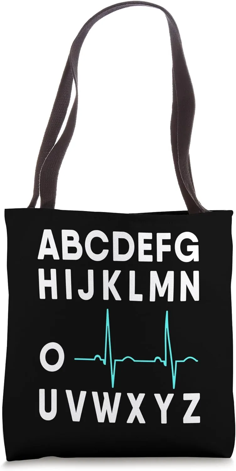 EKG Alphabet Heartbeat Line Doctor Cardiology Nurse PKRST Tote Bag