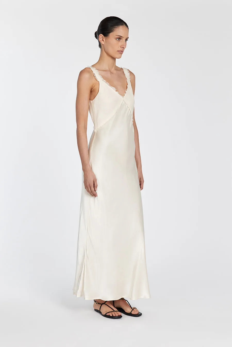 ELIAS CREAM SATIN LINEN MIDI DRESS