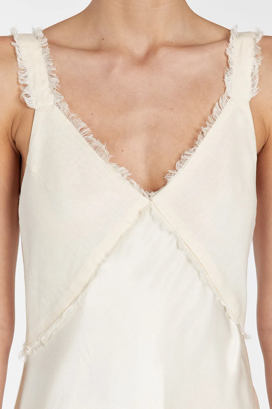 ELIAS CREAM SATIN LINEN MIDI DRESS