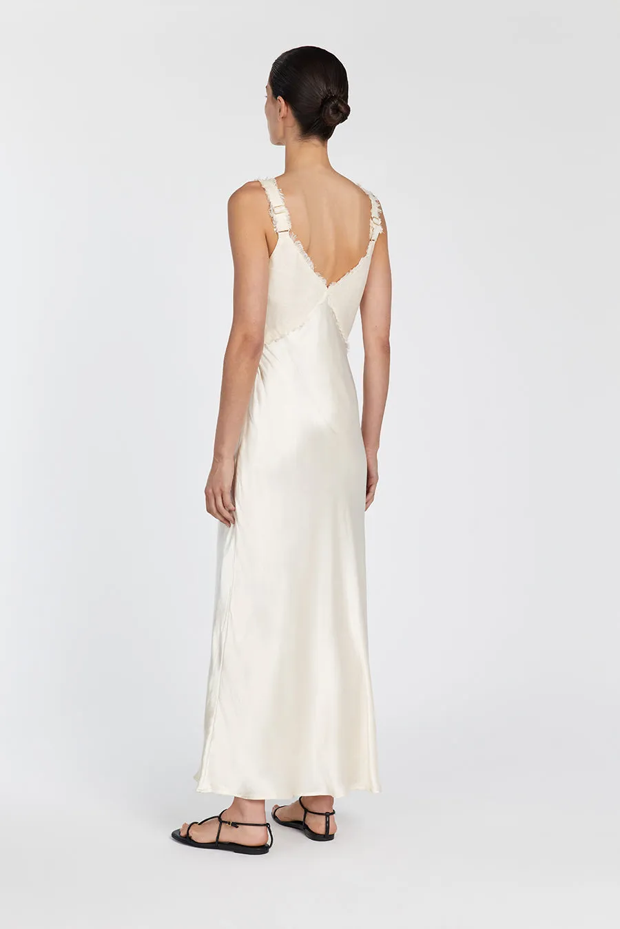 ELIAS CREAM SATIN LINEN MIDI DRESS