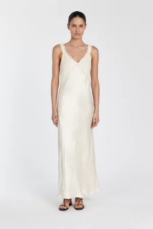 ELIAS CREAM SATIN LINEN MIDI DRESS