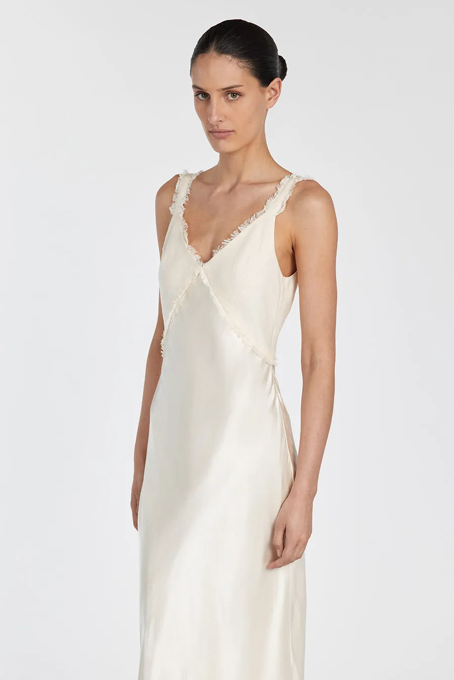 ELIAS CREAM SATIN LINEN MIDI DRESS