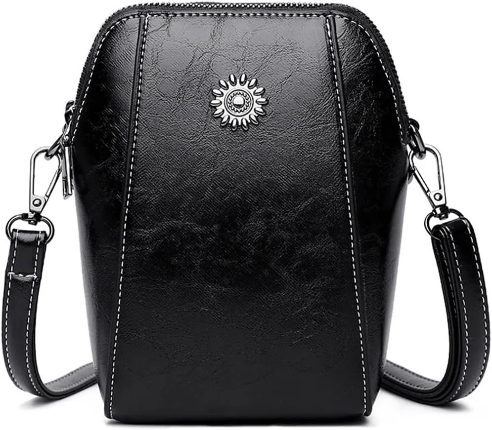 Elmyse,Elmyse Crossbody Bag Leather,Elmsye Crossbody Purse,Retro All-Match Vertical Cellphone Bag for Women (Black)