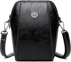 Elmyse,Elmyse Crossbody Bag Leather,Elmsye Crossbody Purse,Retro All-Match Vertical Cellphone Bag for Women (Black)