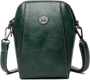 Elmyse,Elmyse Crossbody Bag Leather,Elmsye Crossbody Purse,Retro All-Match Vertical Cellphone Bag for Women (Green)