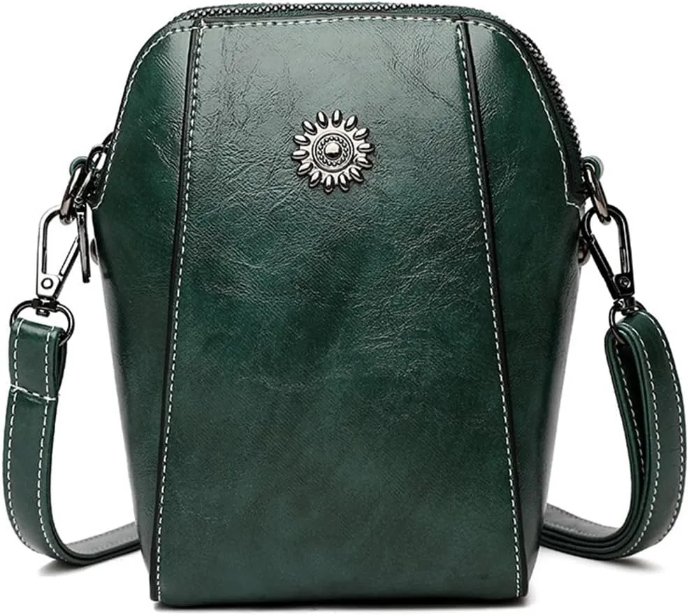 Elmyse,Elmyse Crossbody Bag Leather,Elmsye Crossbody Purse,Retro All-Match Vertical Cellphone Bag for Women (Green)