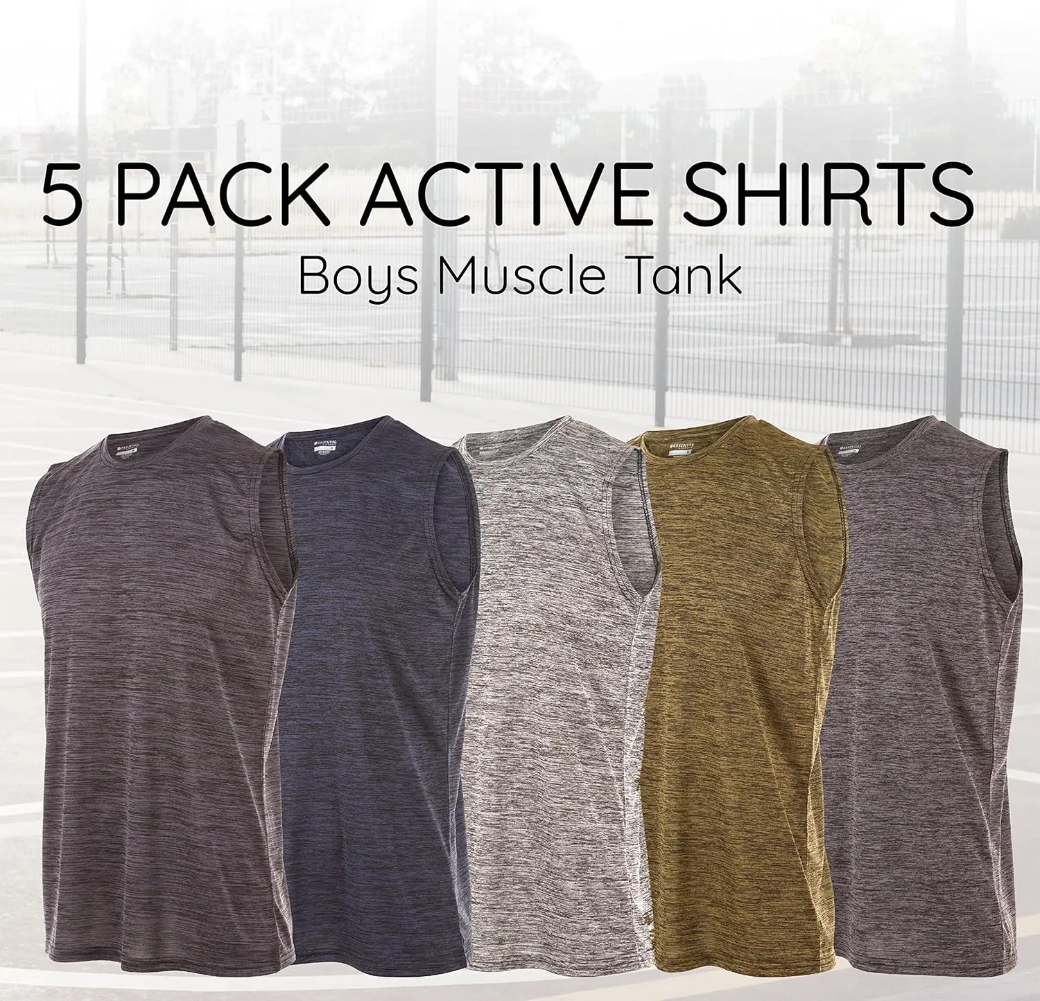 Essential Elements Boys Active Shirt - Quick-Dry Athletic Workout Training Stretch Crew Neck Muscle Tank Top 5 Pack