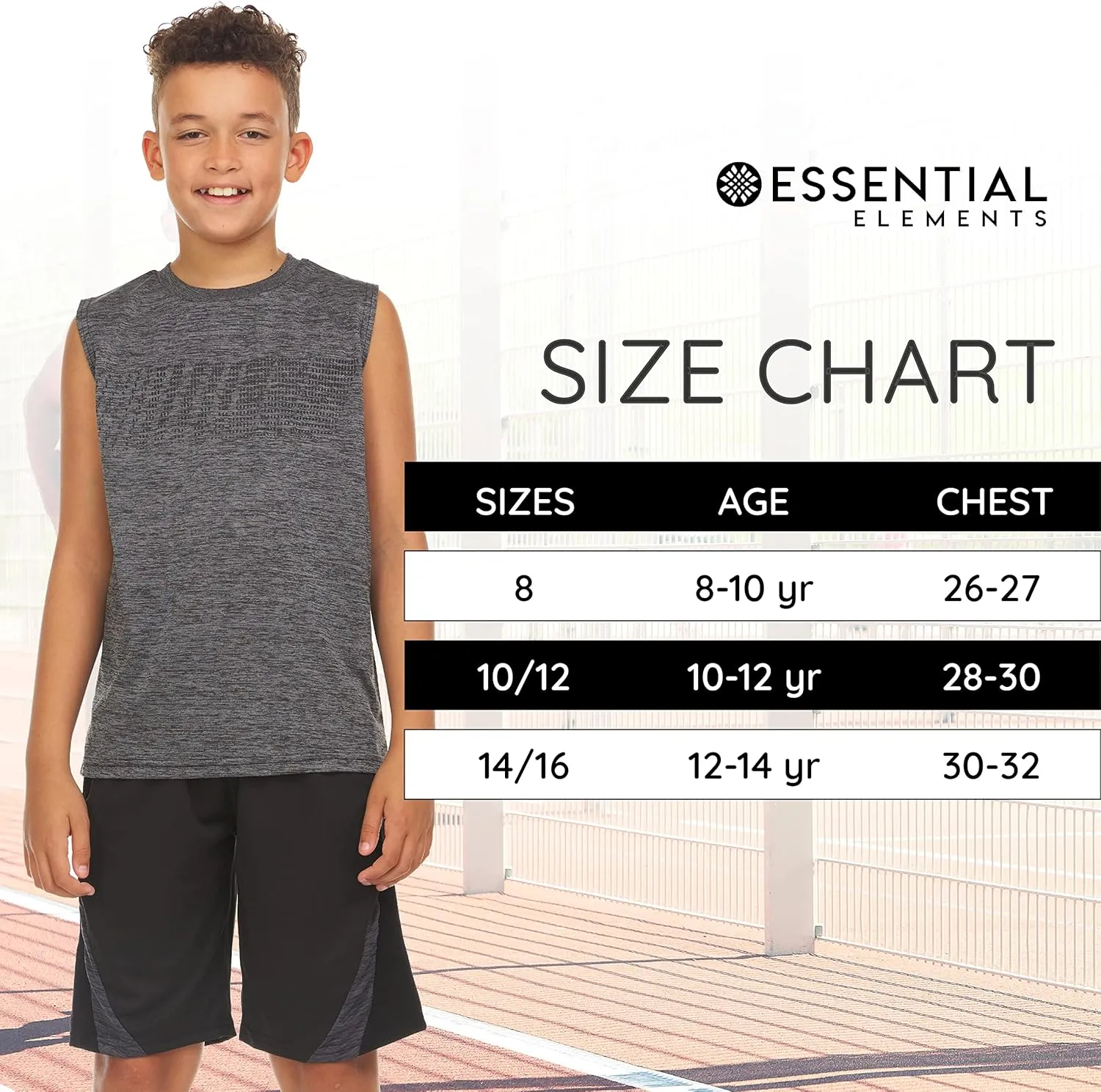 Essential Elements Boys Active Shirt - Quick-Dry Athletic Workout Training Stretch Crew Neck Muscle Tank Top 5 Pack