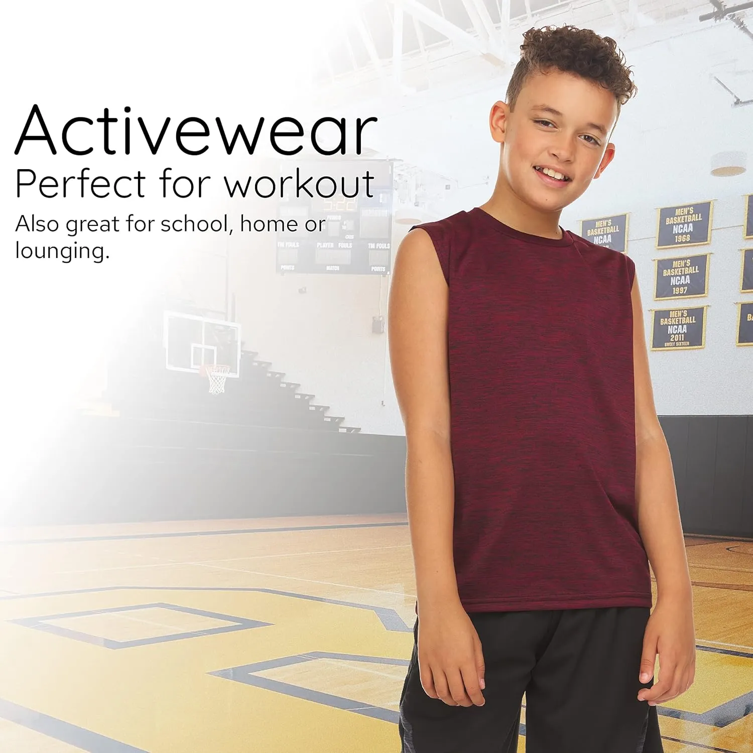Essential Elements Boys Active Shirt - Quick-Dry Athletic Workout Training Stretch Crew Neck Muscle Tank Top 5 Pack