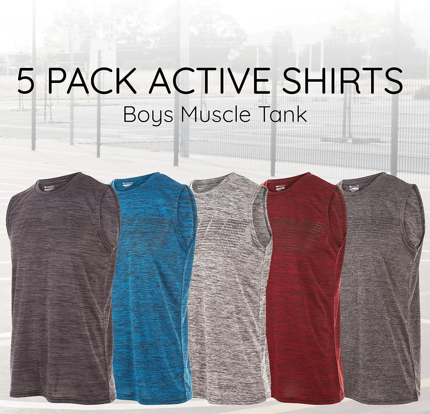 Essential Elements Boys Active Shirt - Quick-Dry Athletic Workout Training Stretch Crew Neck Muscle Tank Top 5 Pack