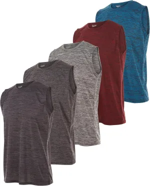 Essential Elements Boys Active Shirt - Quick-Dry Athletic Workout Training Stretch Crew Neck Muscle Tank Top 5 Pack