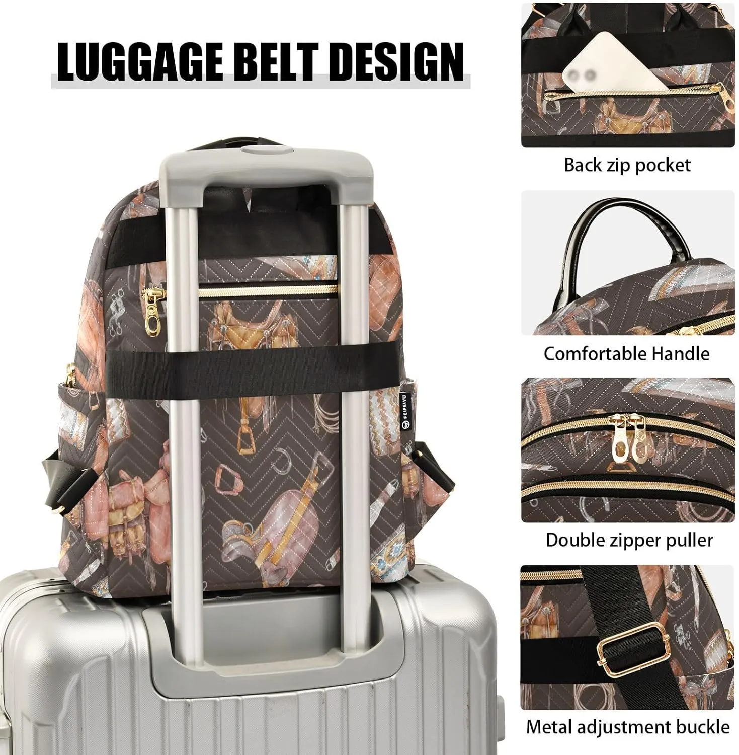 Exnundod Small Backpack for Women Western Style Saddle Pattern Backpack Purse Travel Daypack Lightweight Backpack,