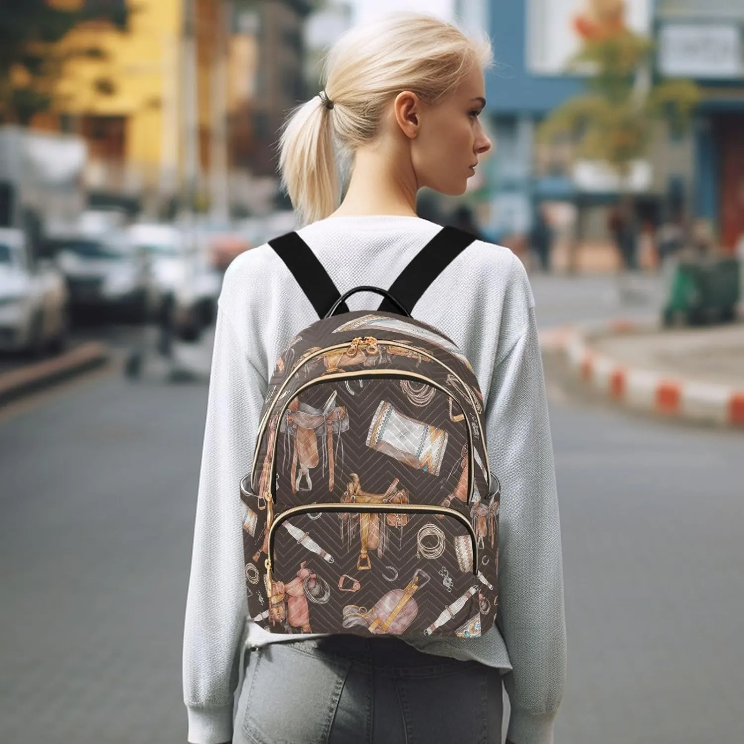 Exnundod Small Backpack for Women Western Style Saddle Pattern Backpack Purse Travel Daypack Lightweight Backpack,