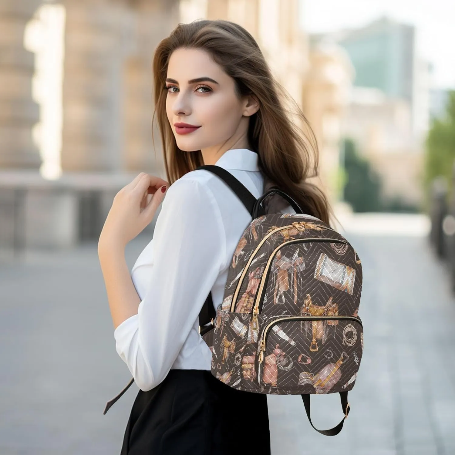 Exnundod Small Backpack for Women Western Style Saddle Pattern Backpack Purse Travel Daypack Lightweight Backpack,