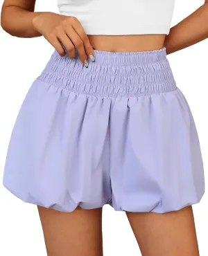 Fisoew Womens High Waisted Bubble Shorts Smocked Elastic Going Out Cute Skorts with Pockets