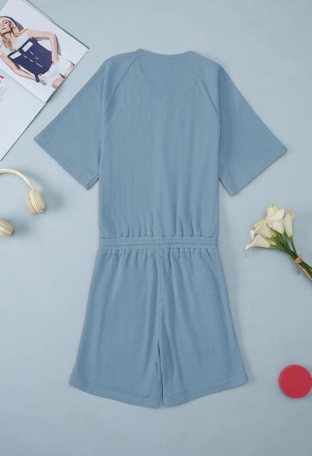 Fixmatti Short Sleeve Romper One Piece Button Up Jumpsuits for Women Summer Shorts Rompers