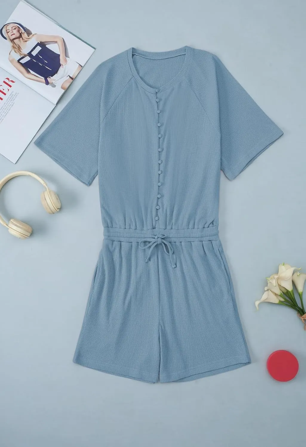 Fixmatti Short Sleeve Romper One Piece Button Up Jumpsuits for Women Summer Shorts Rompers