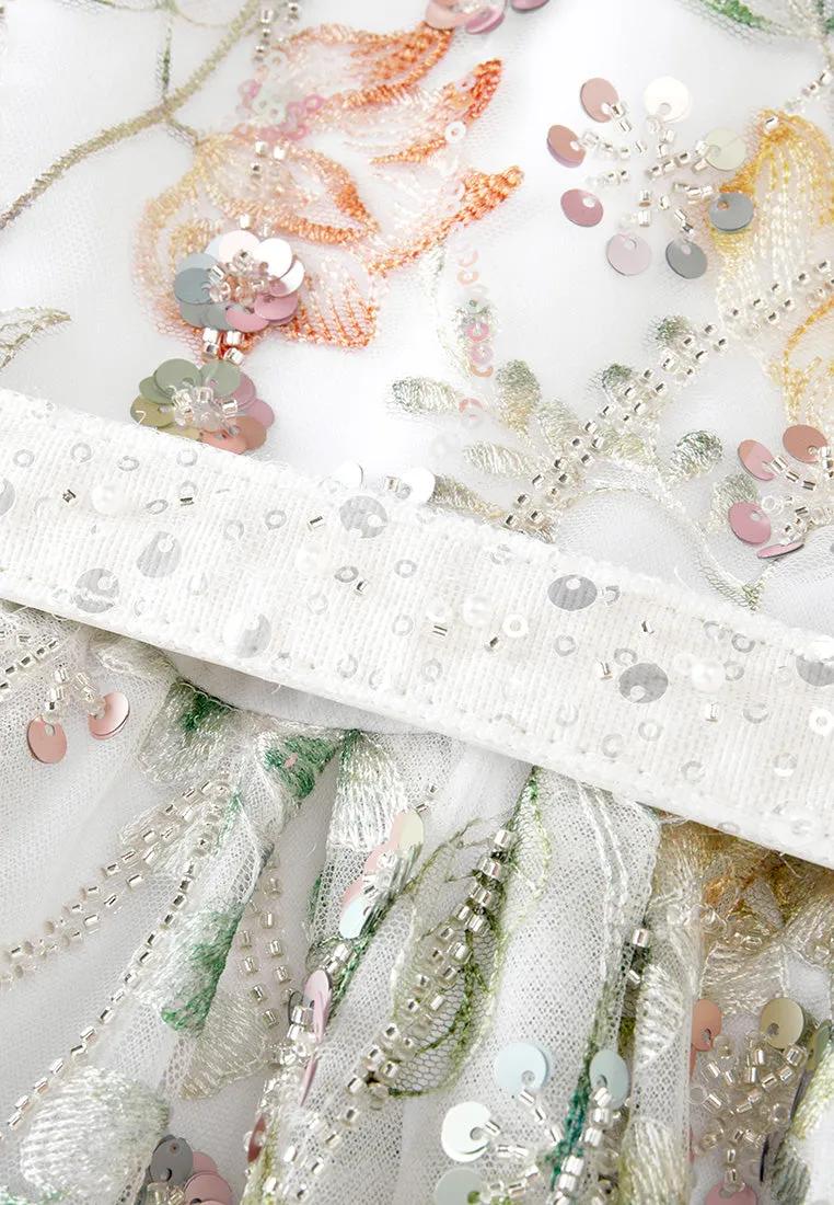Floral Embroidery Embellished Mesh Dress