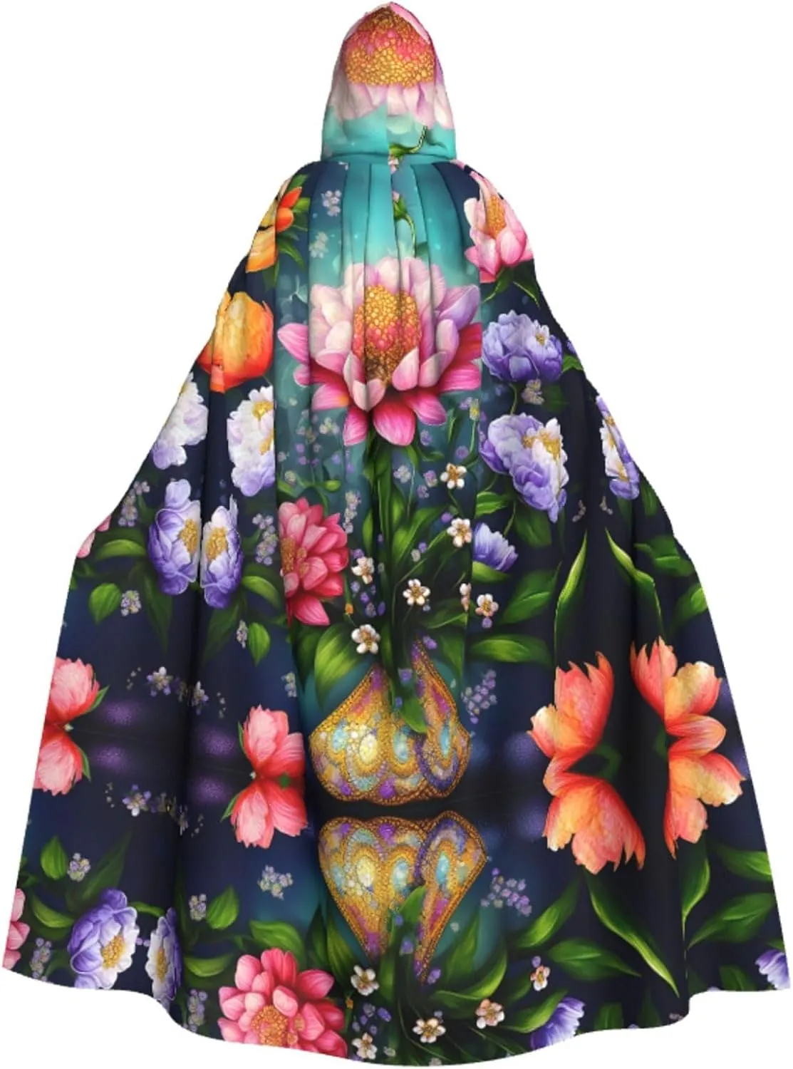 Flower Diamond Painting Print Hooded Cape for Halloween,Cosplay Costume Parties Unisex Adult Hooded Cloak Black