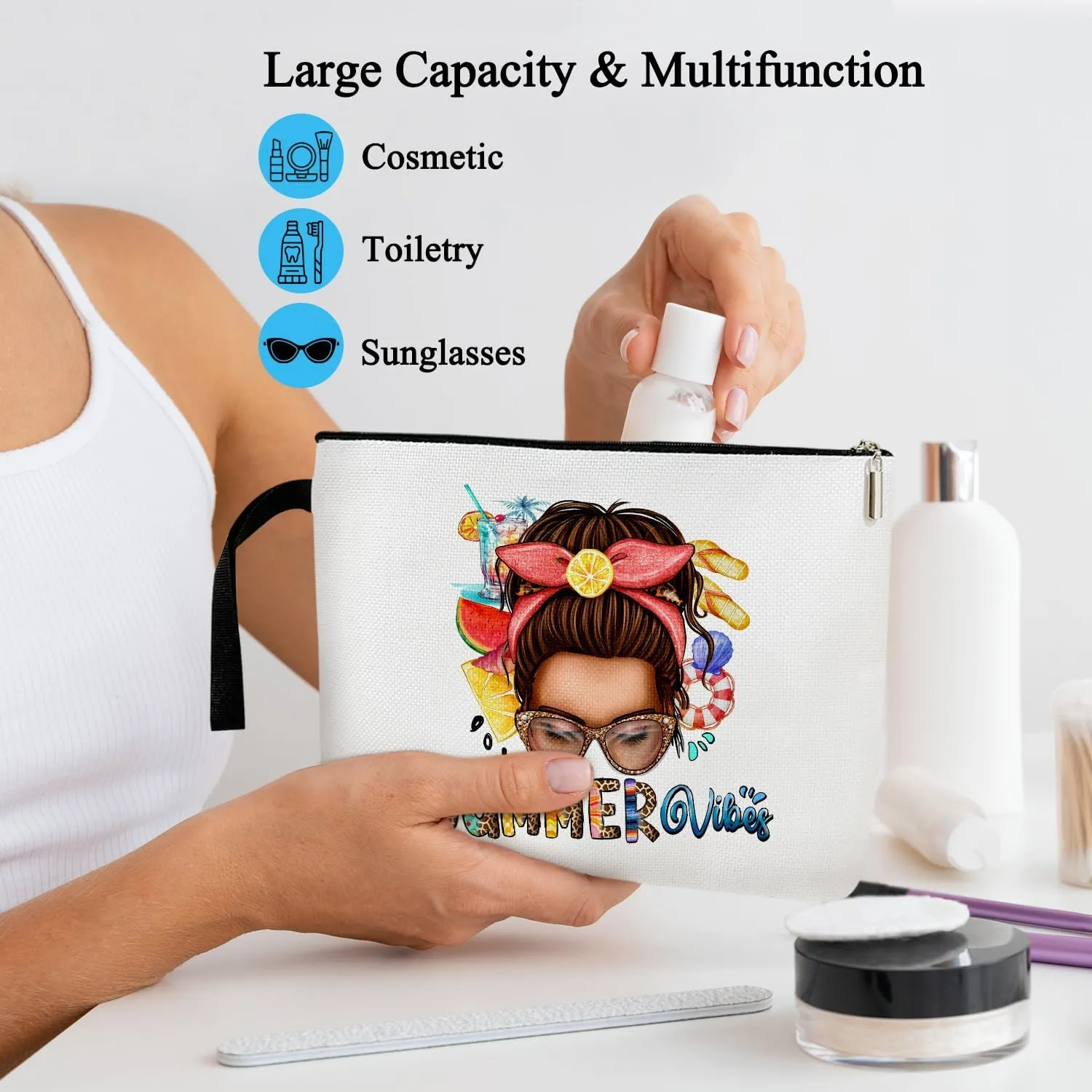 Funny Makeup Bag Cosmetic Bag For Girls Black Girl Makeup, Cosmetic Travel Toiletry Pouch, Small Beach Bag Organizer Purse -13