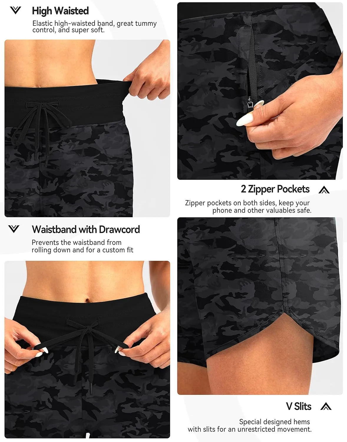 G Gradual Women's 7" Quick Dry High Waisted Swim Board Shorts with Zipper Pockets UPF 50  Beach Shorts for Women with Liner