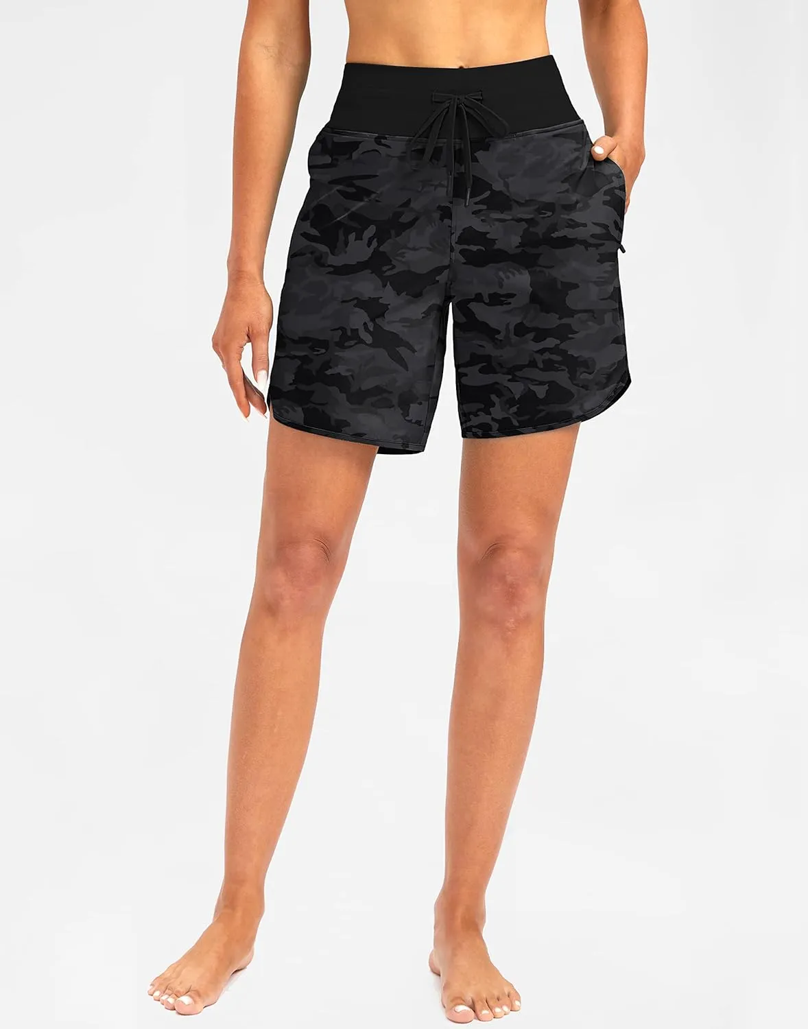 G Gradual Women's 7" Quick Dry High Waisted Swim Board Shorts with Zipper Pockets UPF 50  Beach Shorts for Women with Liner